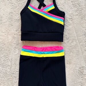 Kids Black Matching Set with Pink, Blue, and Yellow Accents